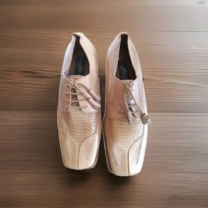 Giorgio Brutini Mens Derby Dress Shoes 9.5M Beige Square Toe Genuine Snakeskin